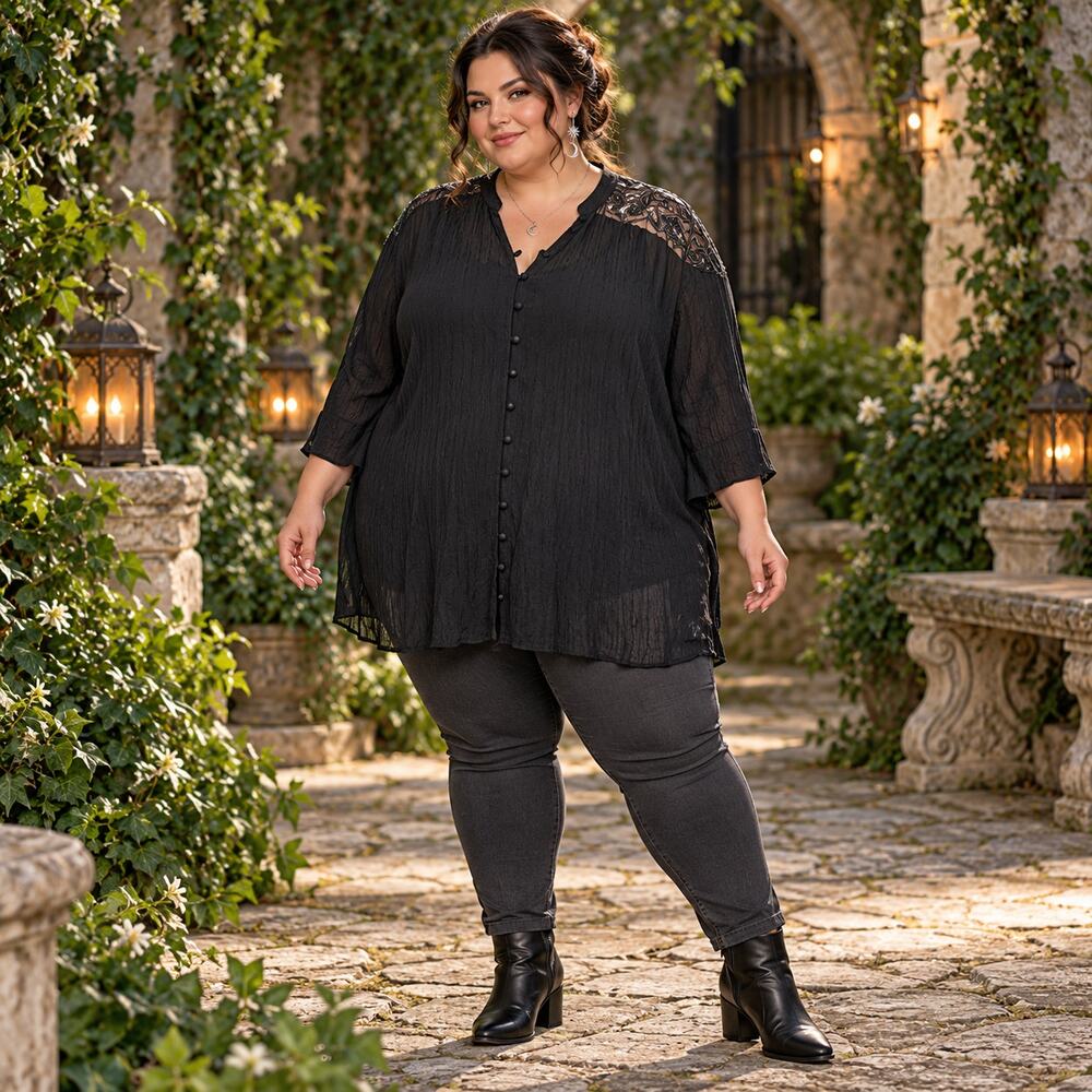 Torrid Sequin Embroidered Yoke Top Womens 5X Lace Whimsigoth Gothic Romantic